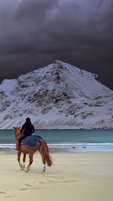 Обои Horse Riding On Beach 360x640