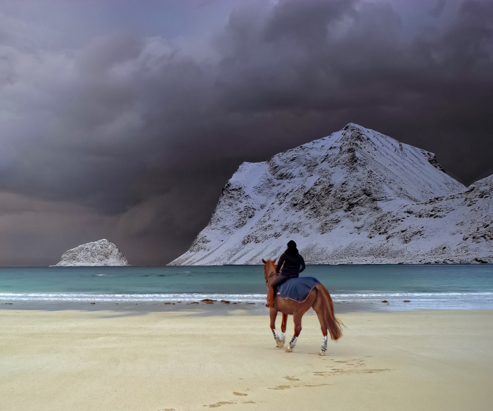 Обои Horse Riding On Beach 960x800