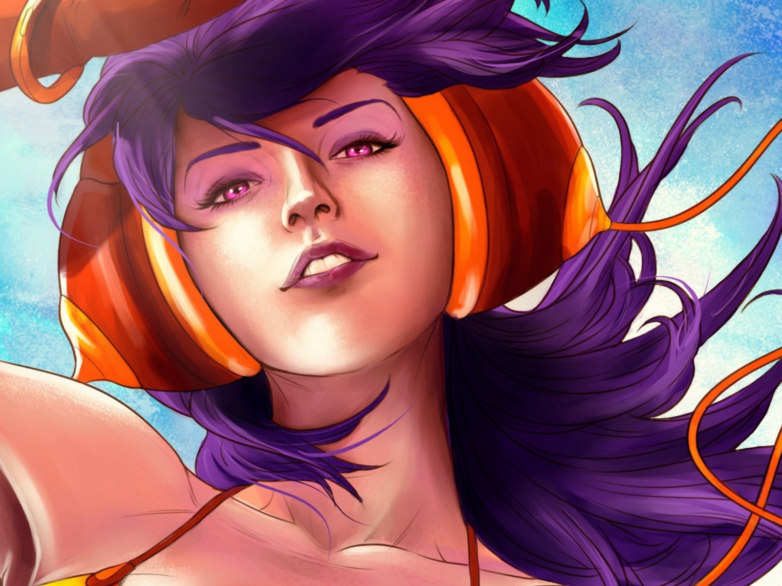 Fondo de pantalla Purple Hair Girl Art 1600x1200