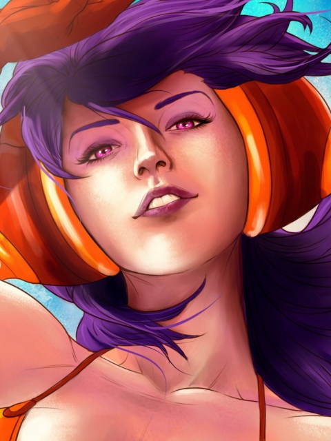 Das Purple Hair Girl Art Wallpaper 480x640