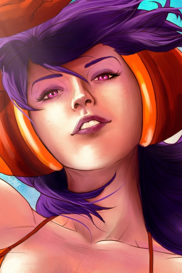 Das Purple Hair Girl Art Wallpaper 640x960