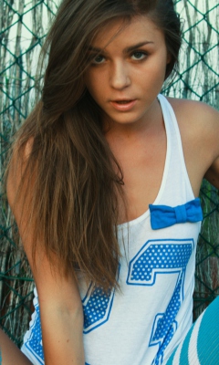 Cute Brunette Model In Blue T-Shirt screenshot #1 240x400