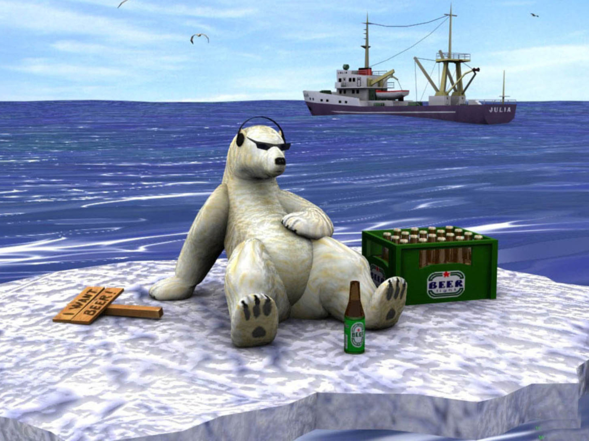 Das White Bear And Beer Wallpaper 1152x864
