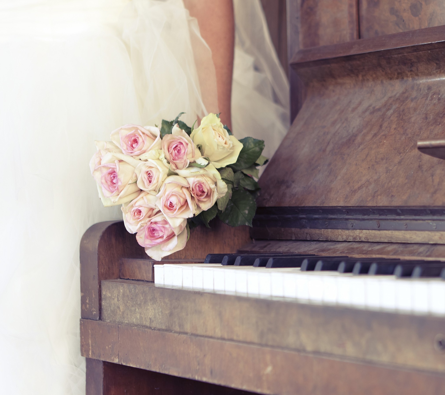 Обои Beautiful Roses On Piano 1440x1280
