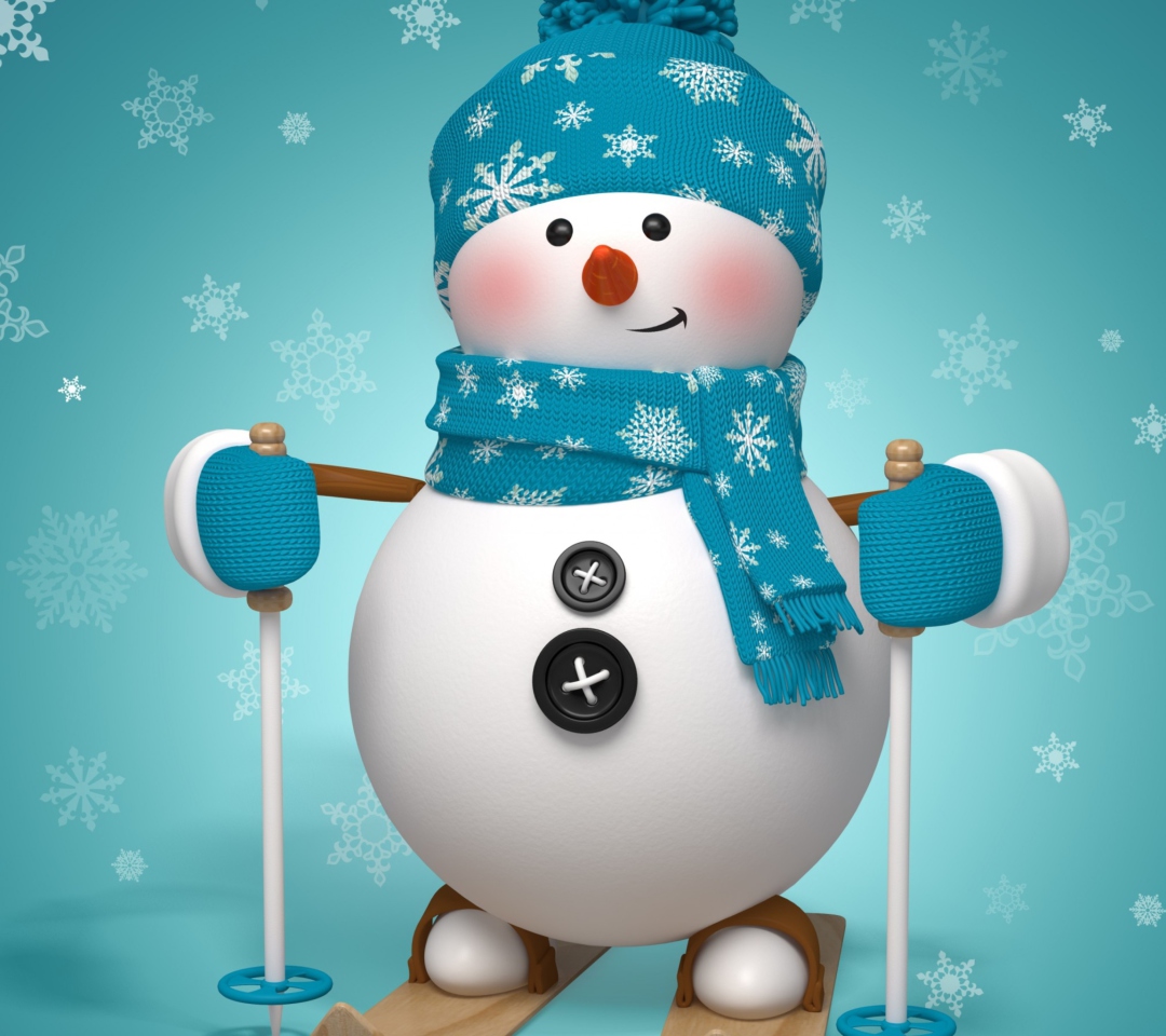 Das Cute Snowman Blue Hat Wallpaper 1080x960