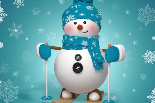 Cute Snowman Blue Hat Background for Android, iPhone and iPad