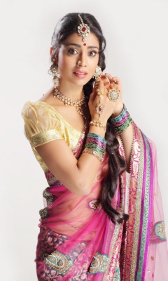 Fondo de pantalla Shriya Saran In Pink Saree 240x400