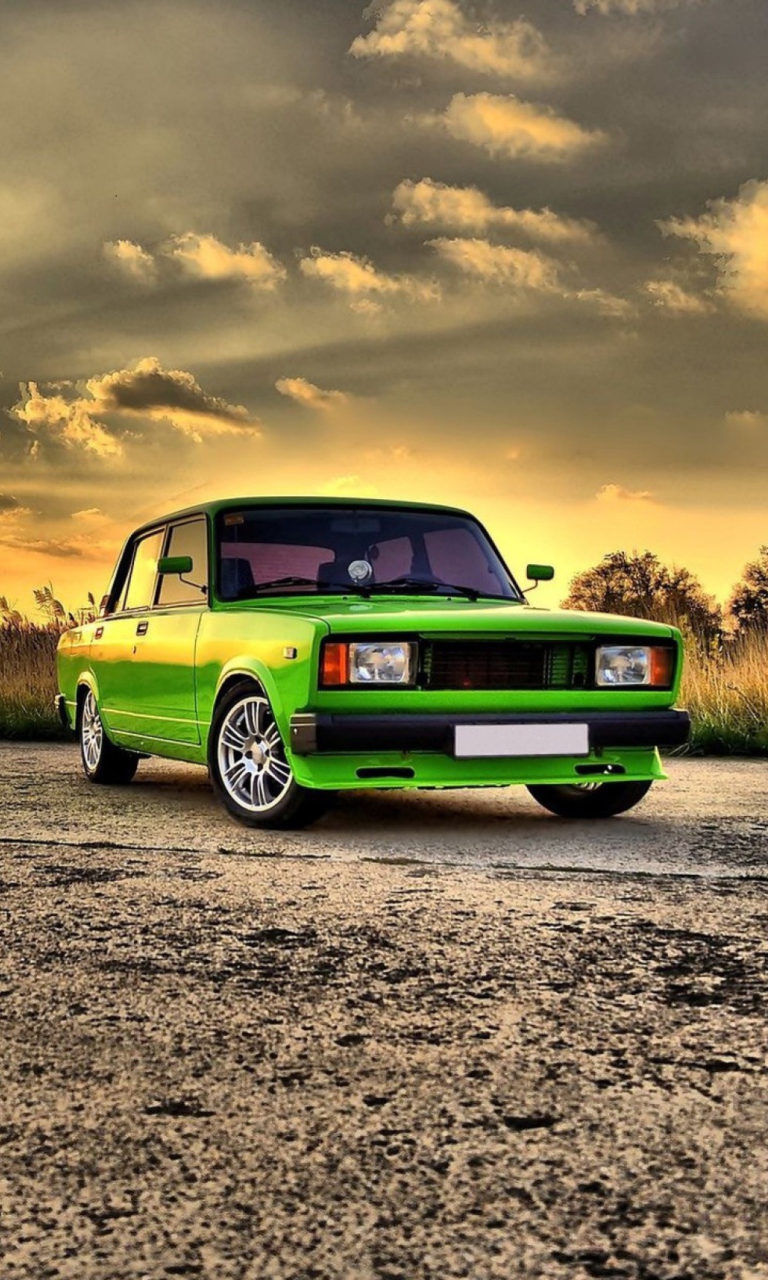 Green Russian Car Lada wallpaper 768x1280