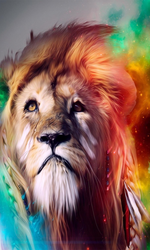 Sfondi Lion Multicolor 480x800