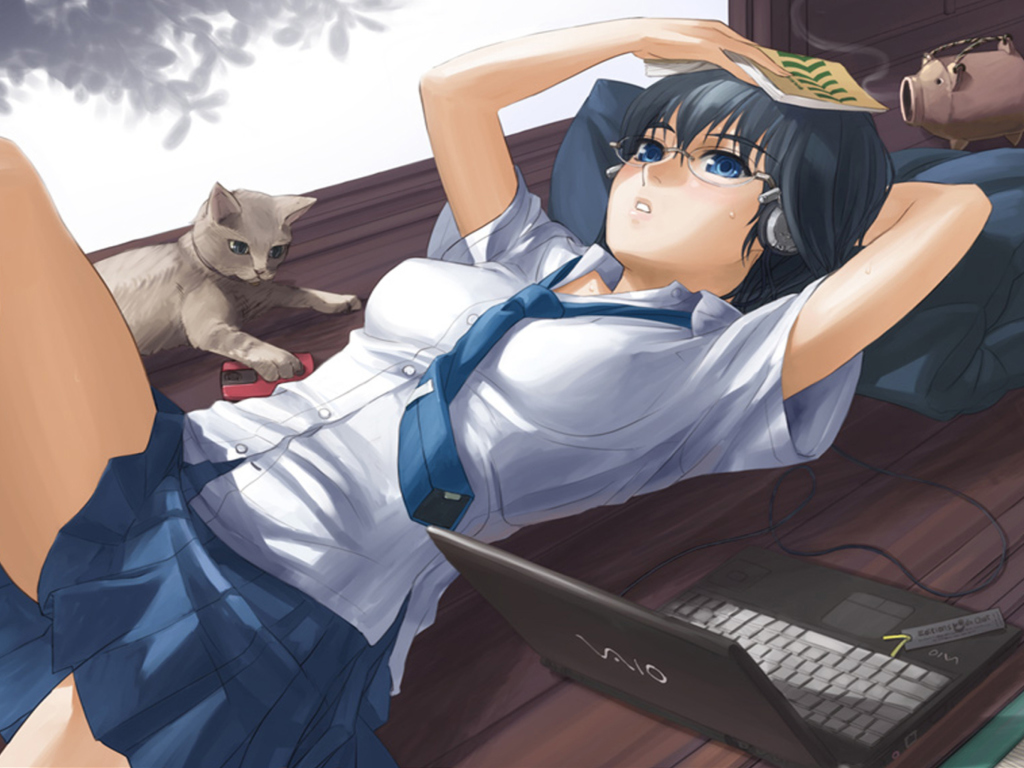 Das Anime School Girl In Glasses Wallpaper 1024x768
