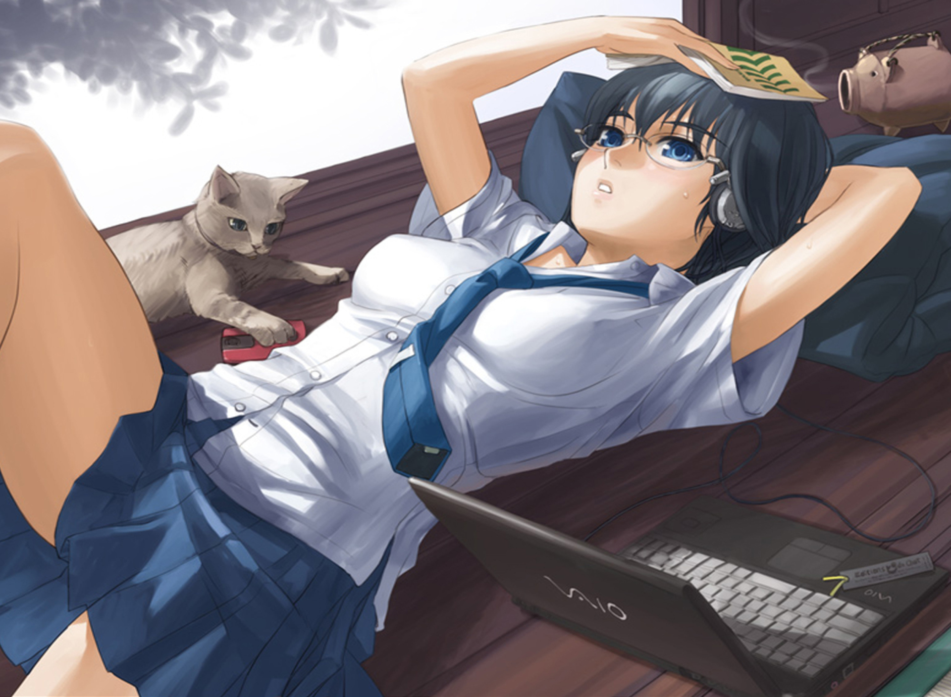 Anime School Girl In Glasses screenshot #1 1920x1408