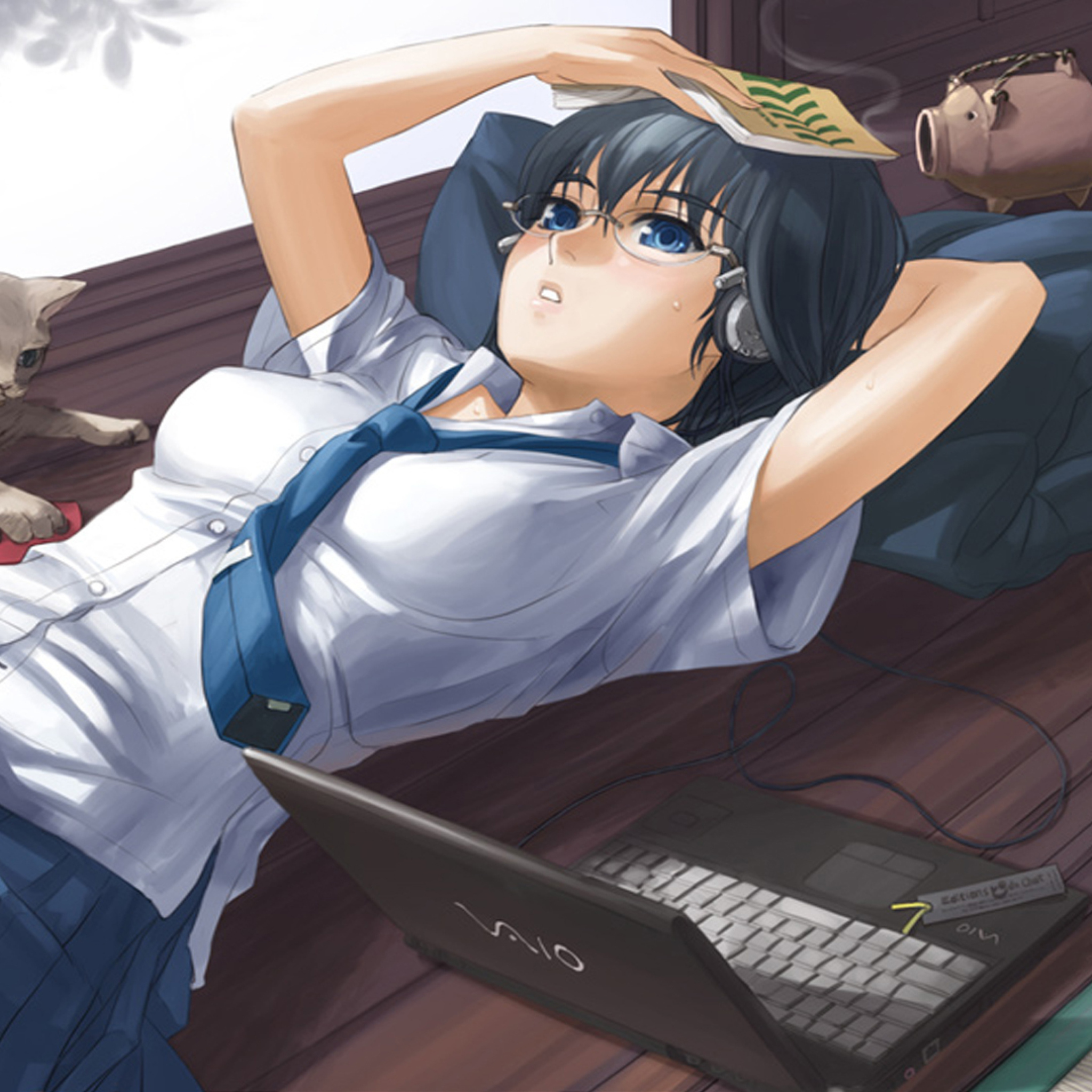 Das Anime School Girl In Glasses Wallpaper 2048x2048