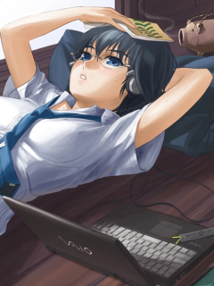 Anime School Girl In Glasses wallpaper 240x320
