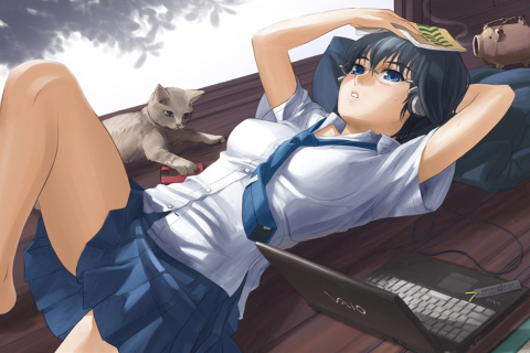 Fondo de pantalla Anime School Girl In Glasses 480x320