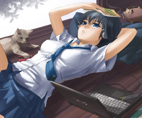 Das Anime School Girl In Glasses Wallpaper 480x400