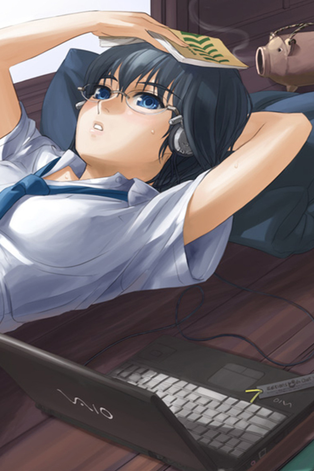Обои Anime School Girl In Glasses 640x960