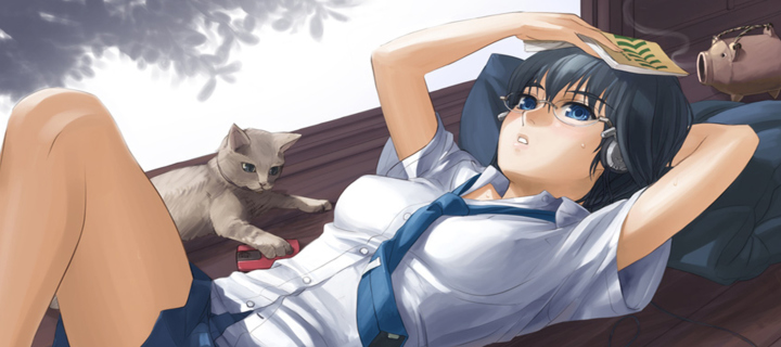 Anime School Girl In Glasses wallpaper 720x320