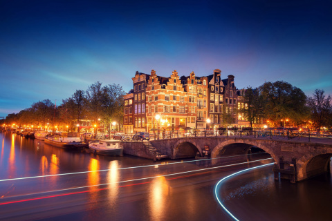 Amsterdam Attraction at Evening wallpaper 480x320
