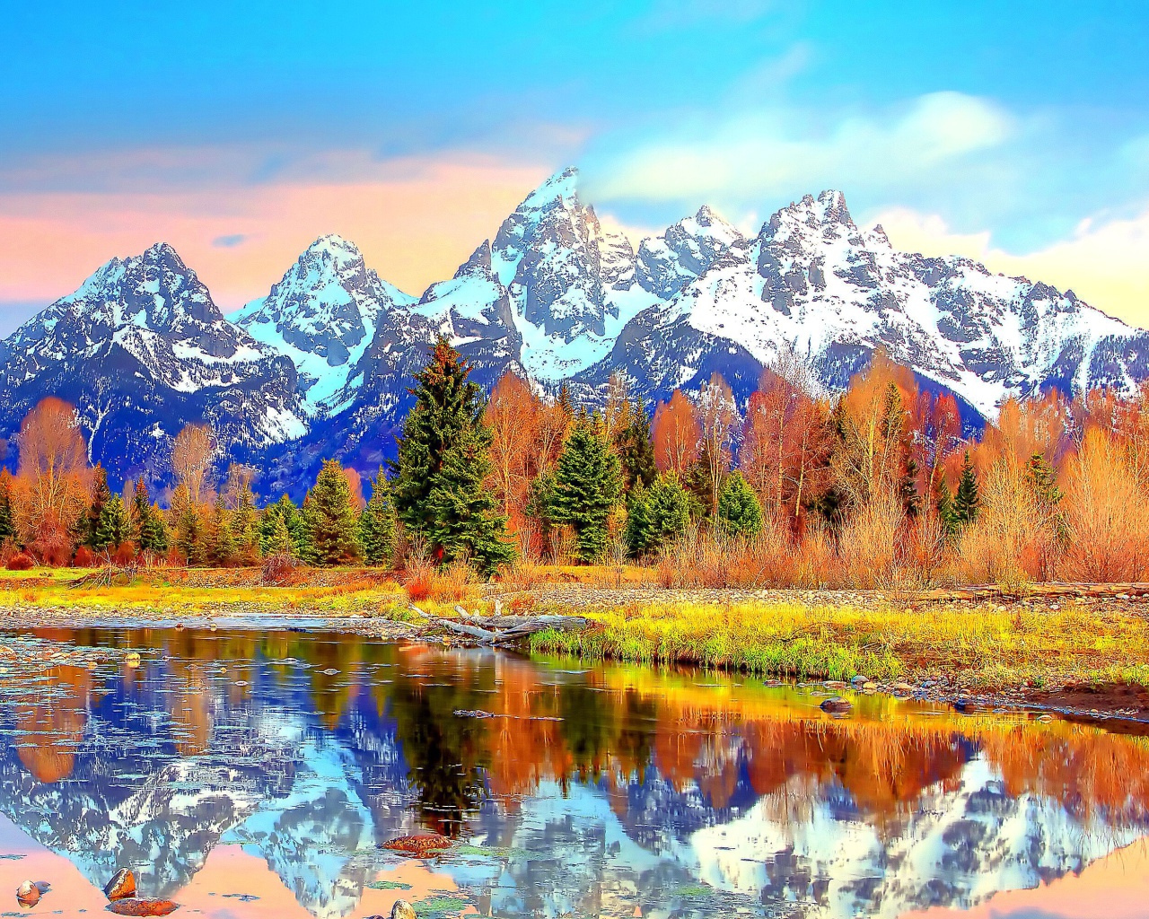 Fondo de pantalla Lake with Amazing Mountains in Alpine Region 1280x1024