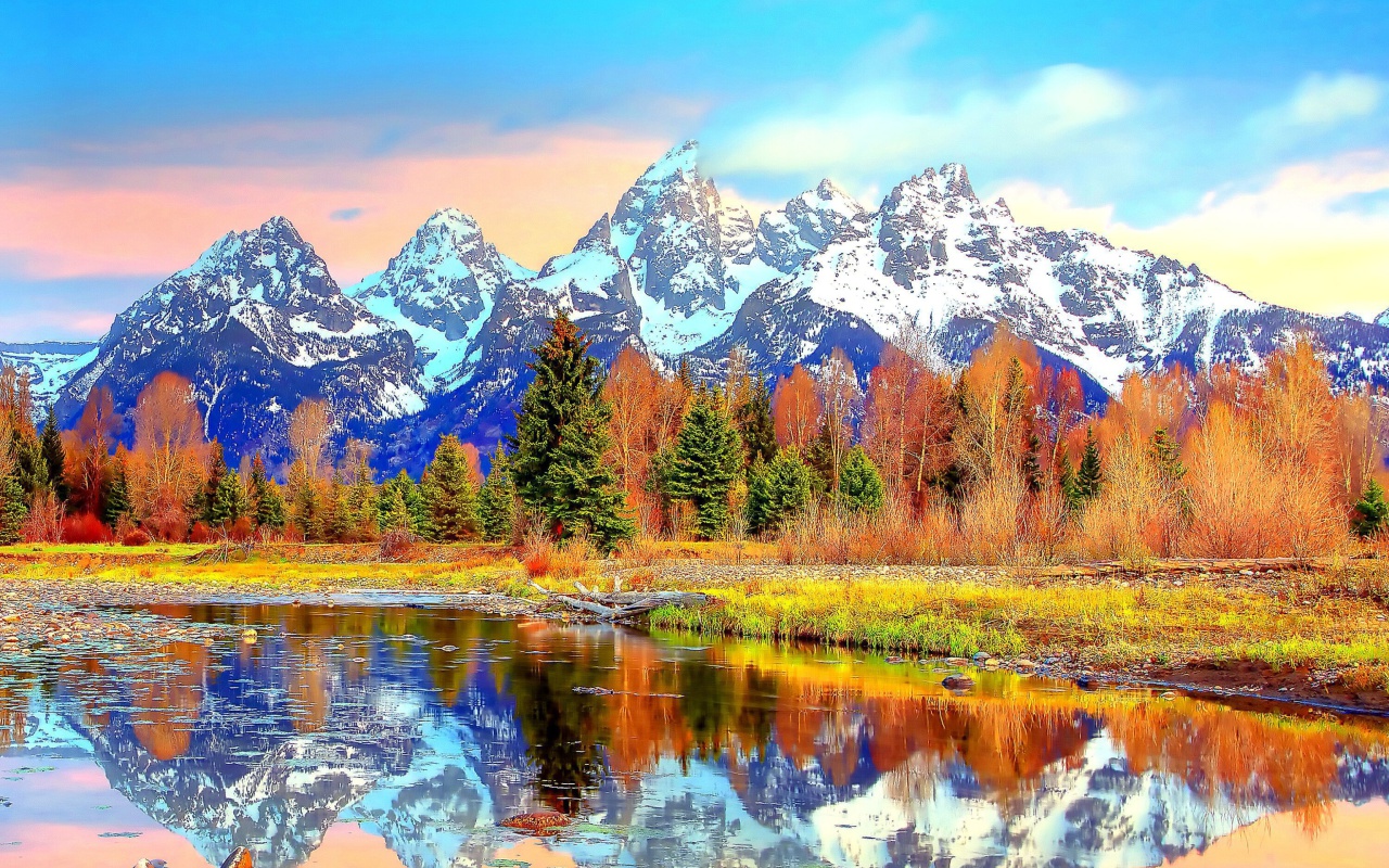 Lake with Amazing Mountains in Alpine Region wallpaper 1280x800