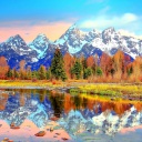 Lake with Amazing Mountains in Alpine Region wallpaper 128x128