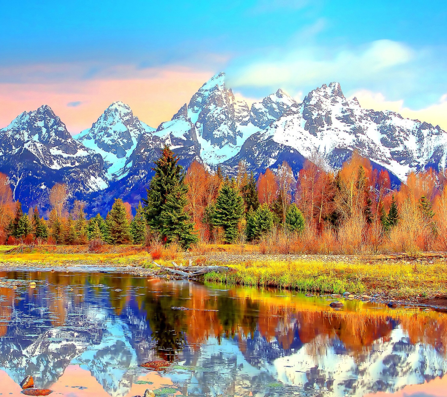 Lake with Amazing Mountains in Alpine Region wallpaper 1440x1280