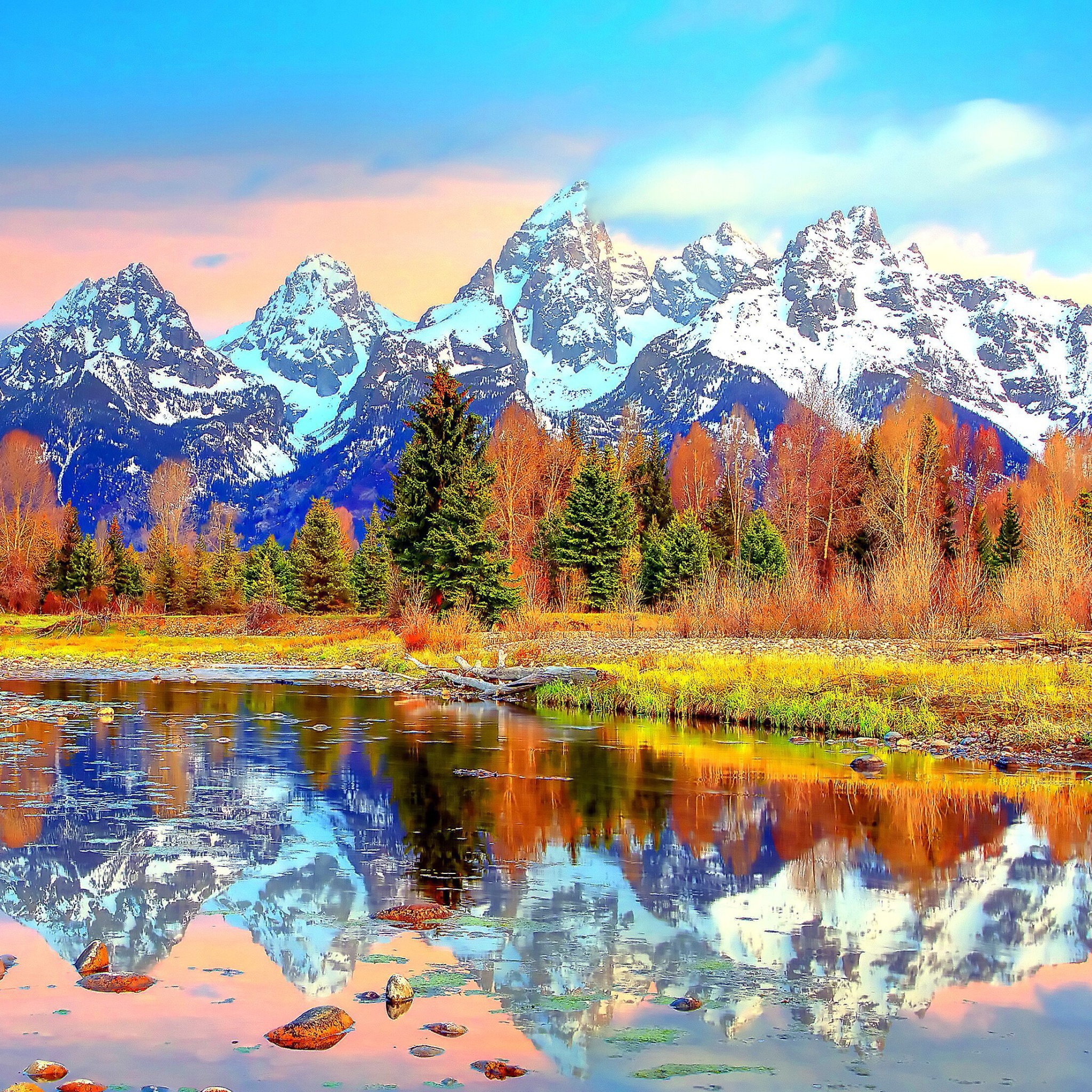 Fondo de pantalla Lake with Amazing Mountains in Alpine Region 2048x2048