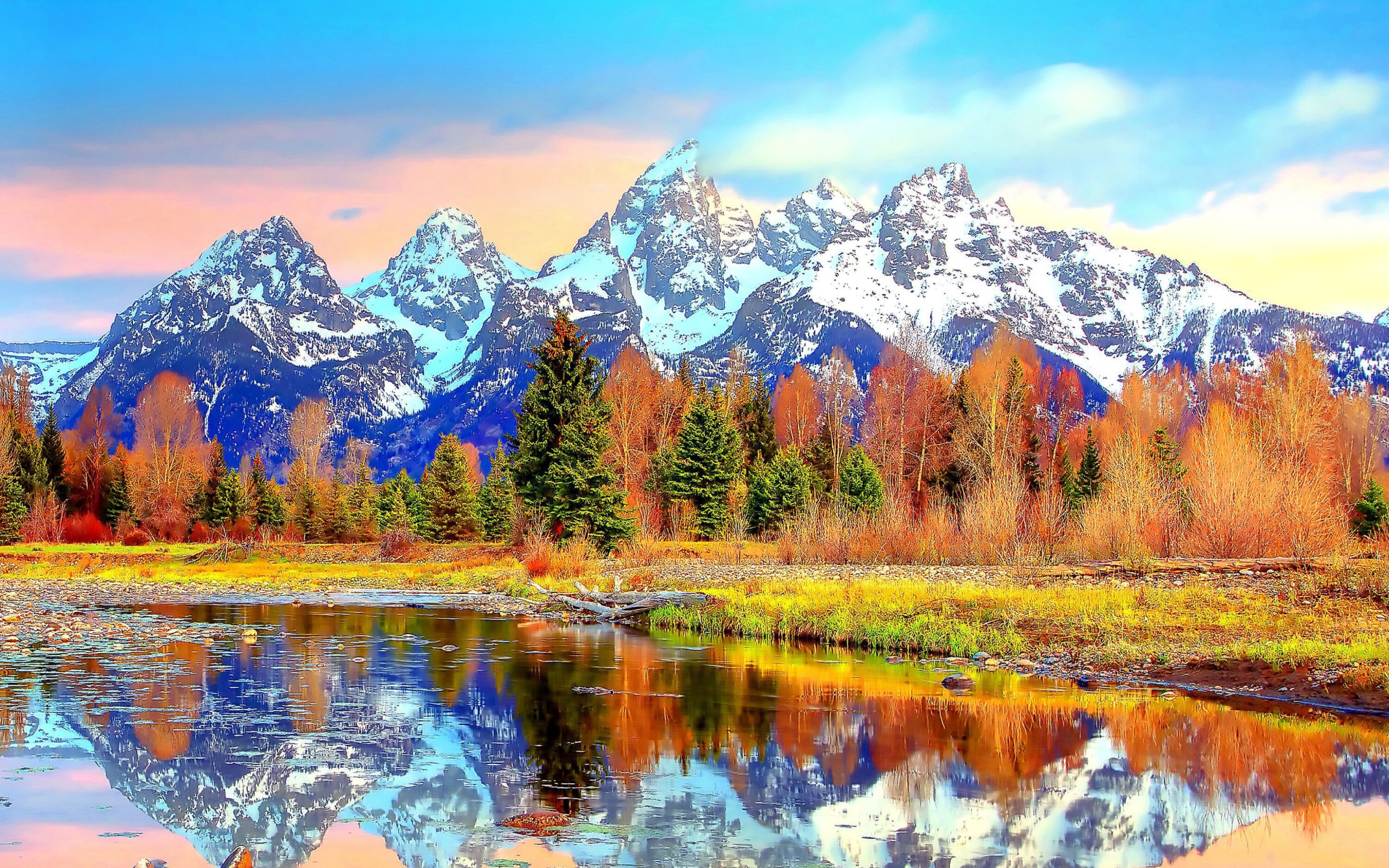 Lake with Amazing Mountains in Alpine Region wallpaper 2560x1600