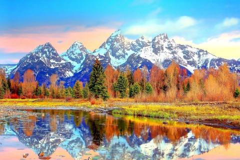 Das Lake with Amazing Mountains in Alpine Region Wallpaper 480x320