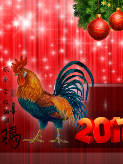 2017 New Year Red Cock Rooster wallpaper 240x320