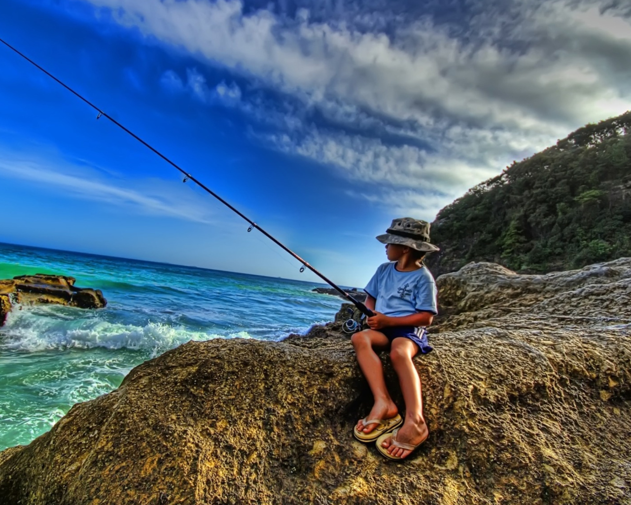 Das Young Boy Fishing Wallpaper 1280x1024