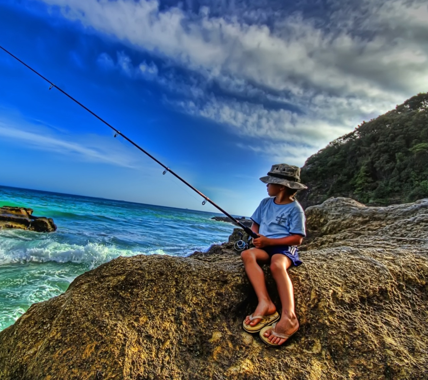 Обои Young Boy Fishing 1440x1280