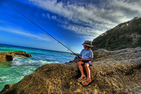 Young Boy Fishing wallpaper 480x320