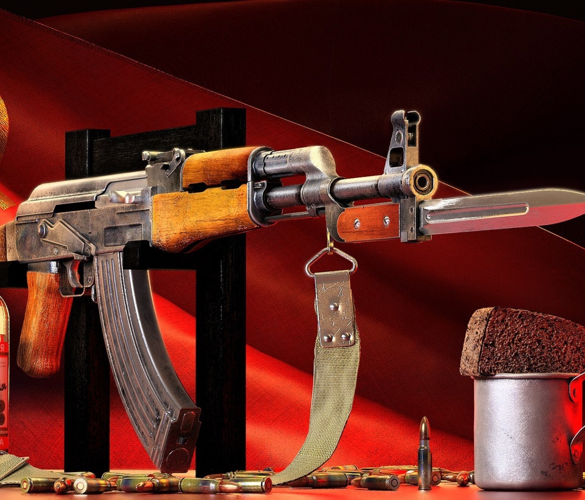Ak 47 assault rifle and vodka wallpaper 1200x1024