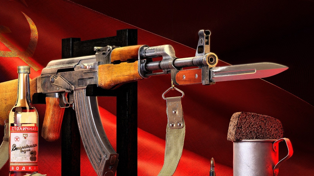 Ak 47 assault rifle and vodka wallpaper 1280x720