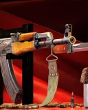 Fondo de pantalla Ak 47 assault rifle and vodka 128x160