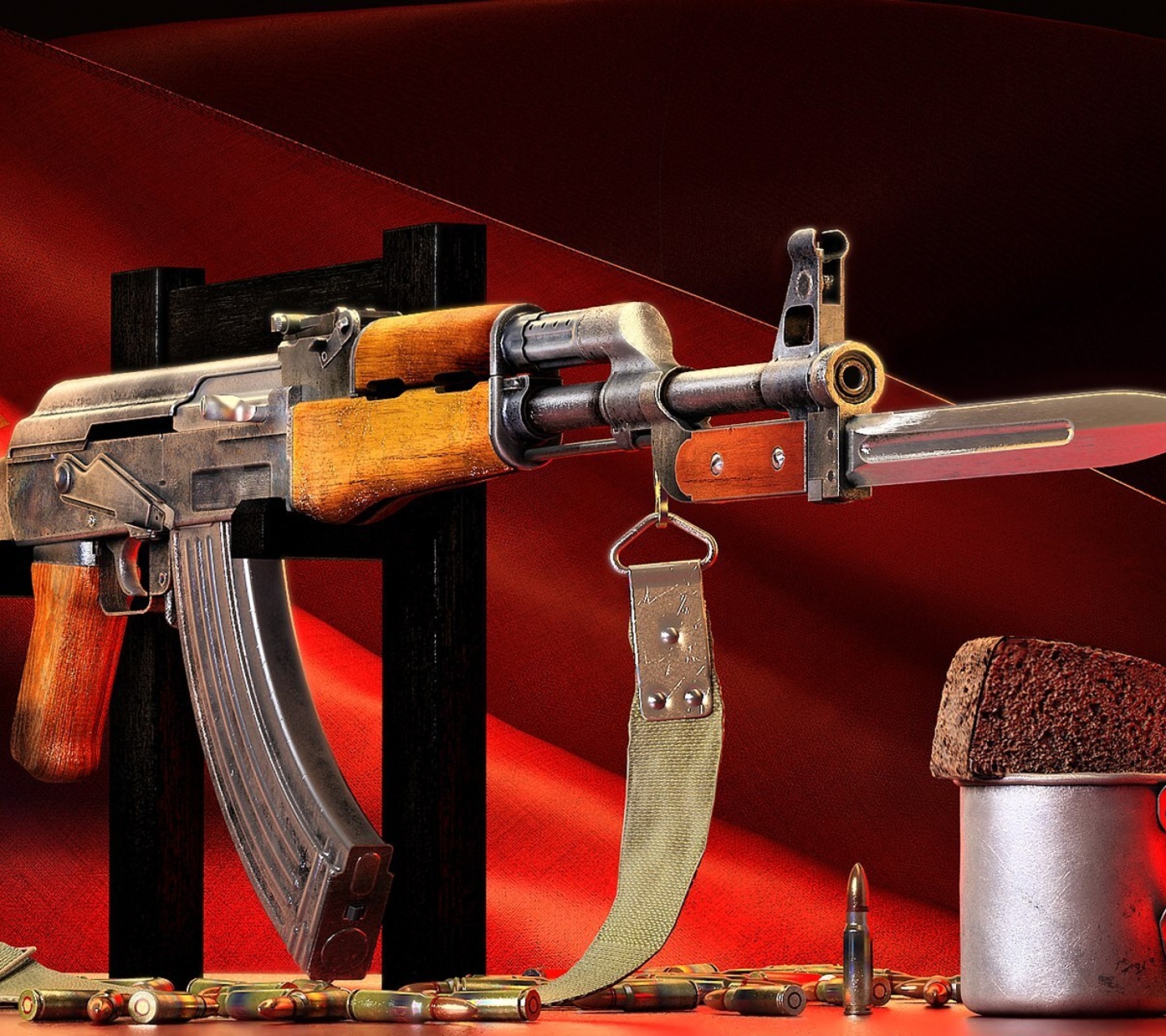 Обои Ak 47 assault rifle and vodka 1440x1280