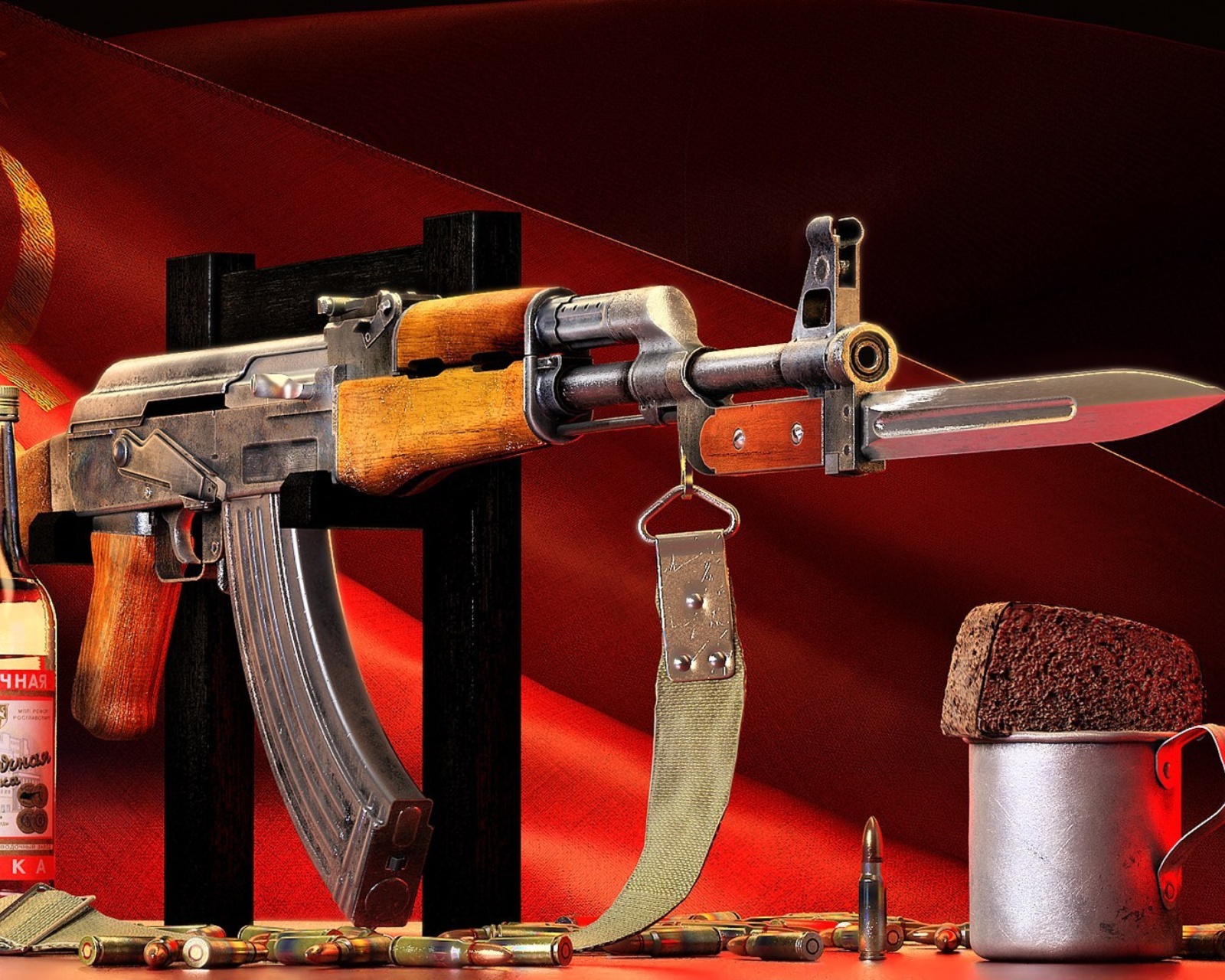 Ak 47 assault rifle and vodka wallpaper 1600x1280