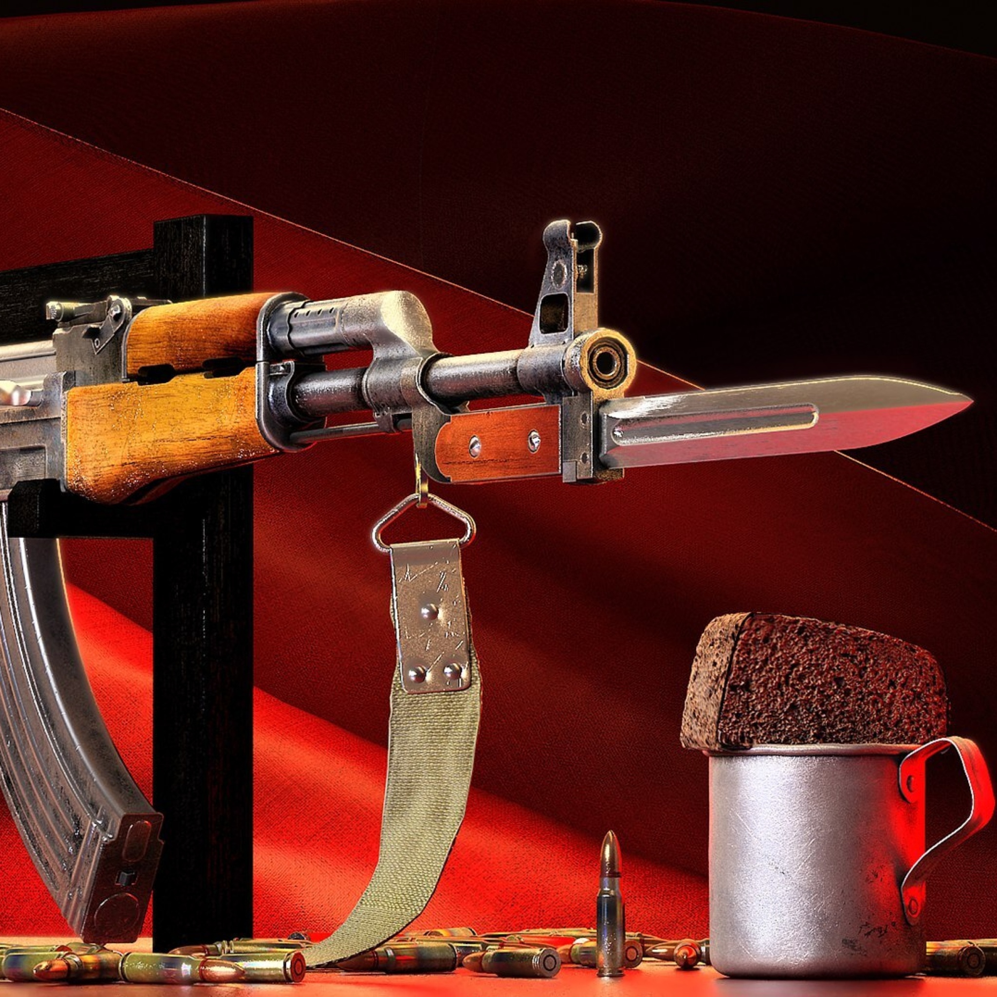 Fondo de pantalla Ak 47 assault rifle and vodka 2048x2048