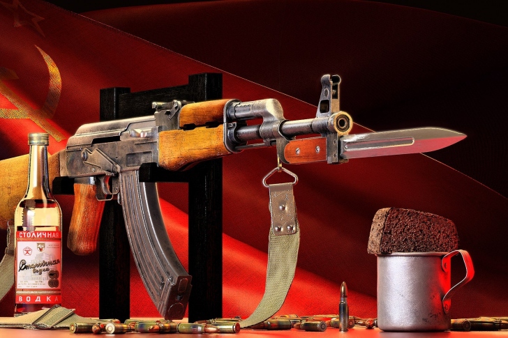 Ak 47 assault rifle and vodka wallpaper