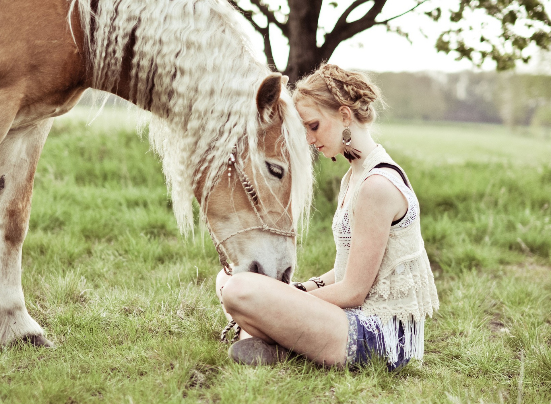 Das Blonde Girl And Her Horse Wallpaper 1920x1408