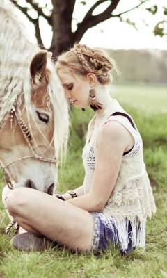 Обои Blonde Girl And Her Horse 240x400