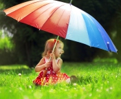 Das Little Girl With Big Rainbow Umbrella Wallpaper 176x144