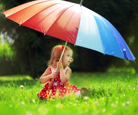 Little Girl With Big Rainbow Umbrella wallpaper 480x400