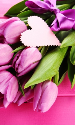 Purple Tulips Bouquet Is Love wallpaper 240x400