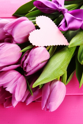 Purple Tulips Bouquet Is Love wallpaper 320x480