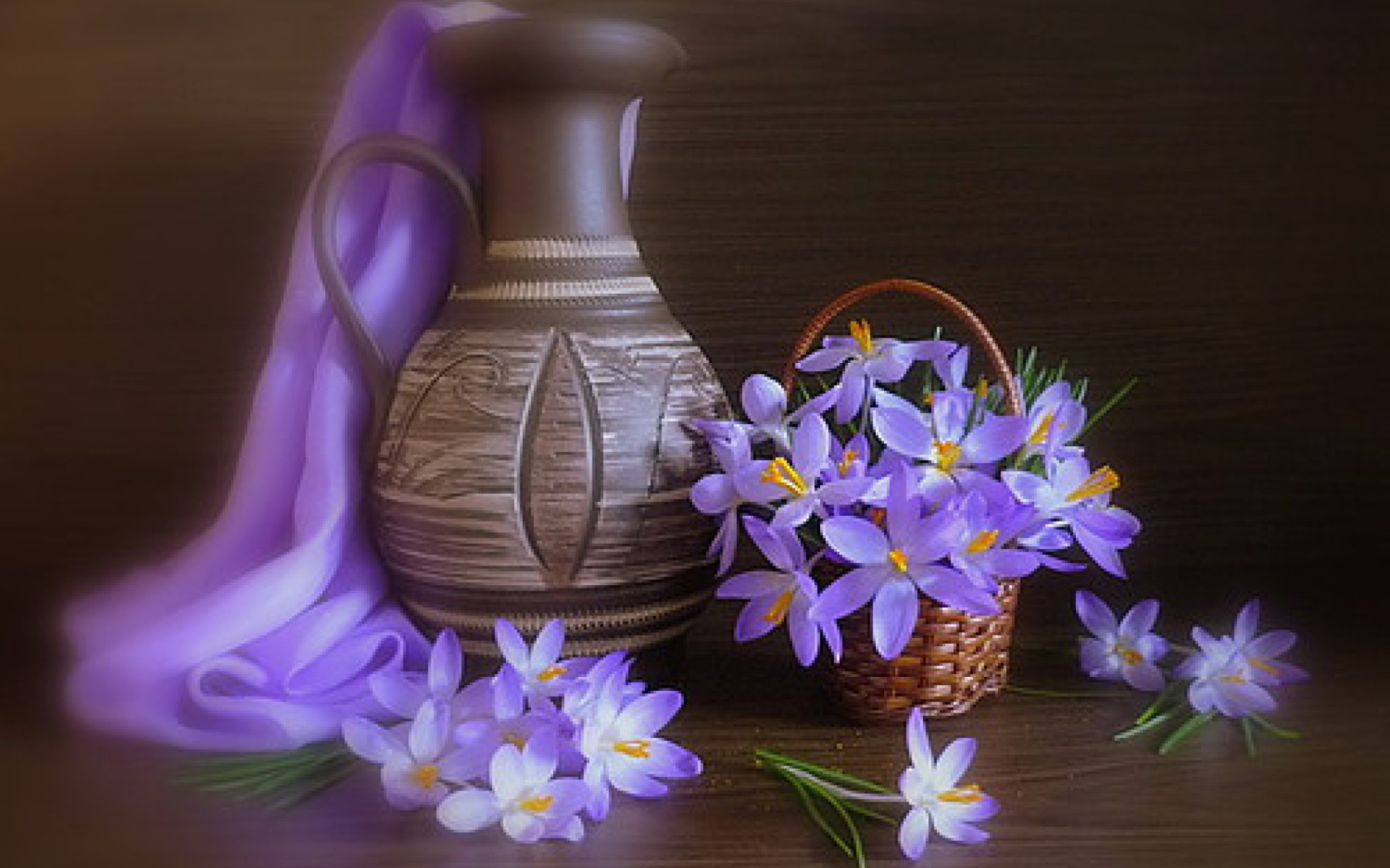 Vase And Purple Flowers wallpaper 1920x1200