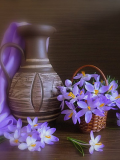Vase And Purple Flowers wallpaper 240x320