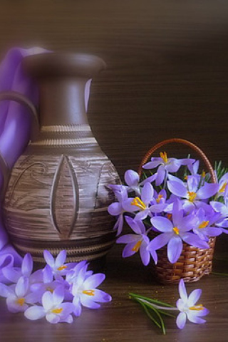 Fondo de pantalla Vase And Purple Flowers 320x480