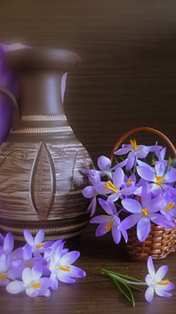 Vase And Purple Flowers wallpaper 360x640
